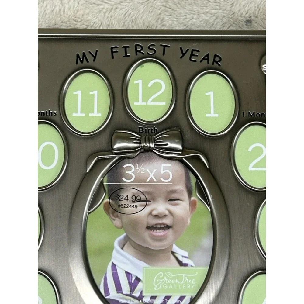 Baby’s First Year Pewter Silver Photo Frame NWT Stand Hanging 9x11 Green Tree